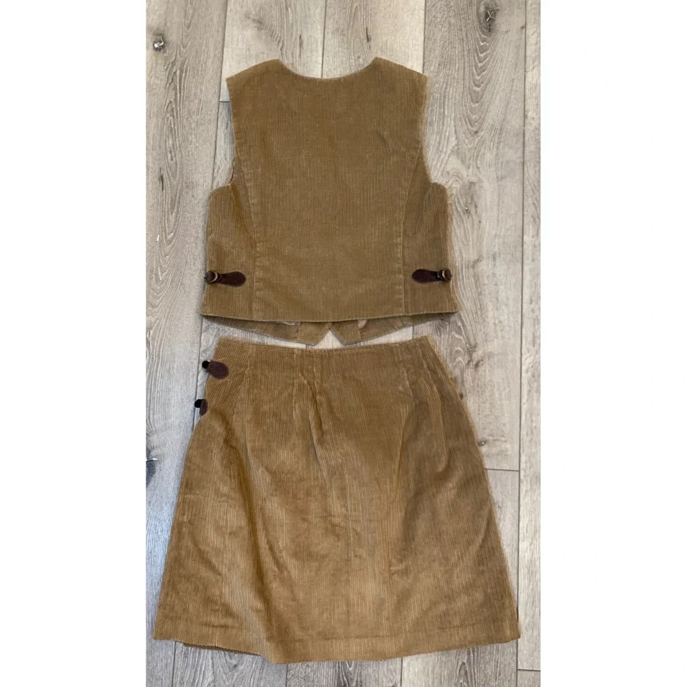 Lizsport Vintage Corduroy Vest Skirt Set Tan Preppy Academia Retro 90s Western 8